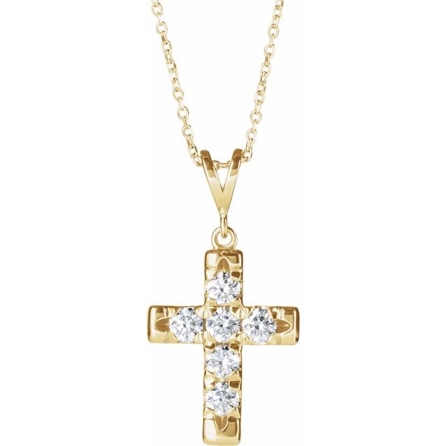 14K Yellow 3/4 CTW Natural Diamond French-Set Cross 16-18 Necklace