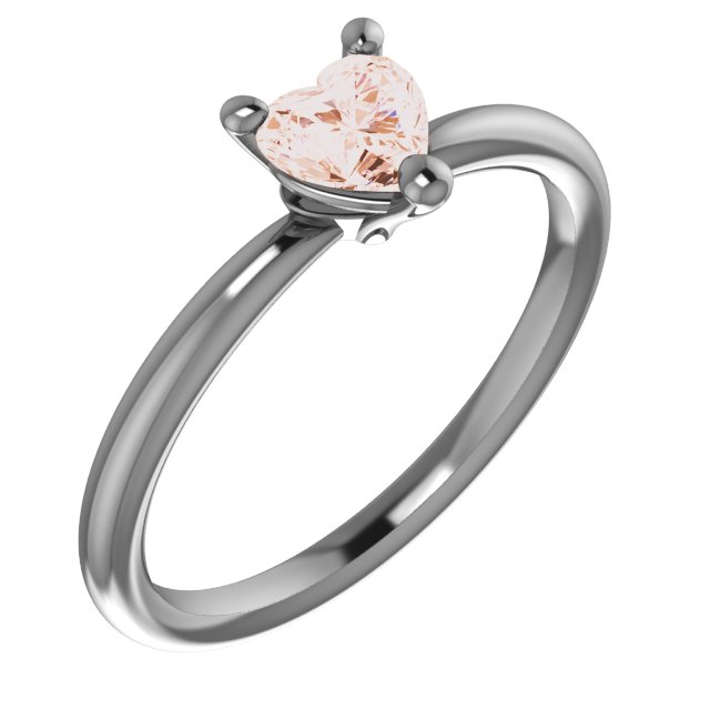 14K Rose Natural White Sapphire Heart Solitaire Ring