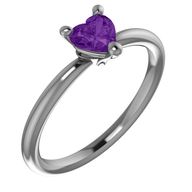 Sterling Silver Natural Amethyst Heart Solitaire Ring