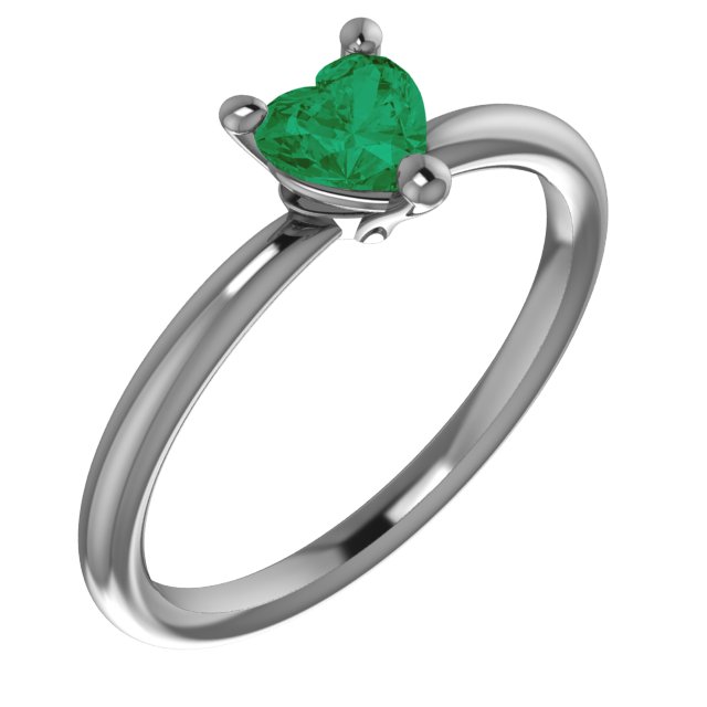 14K Rose Lab-Grown Emerald Heart Solitaire Ring