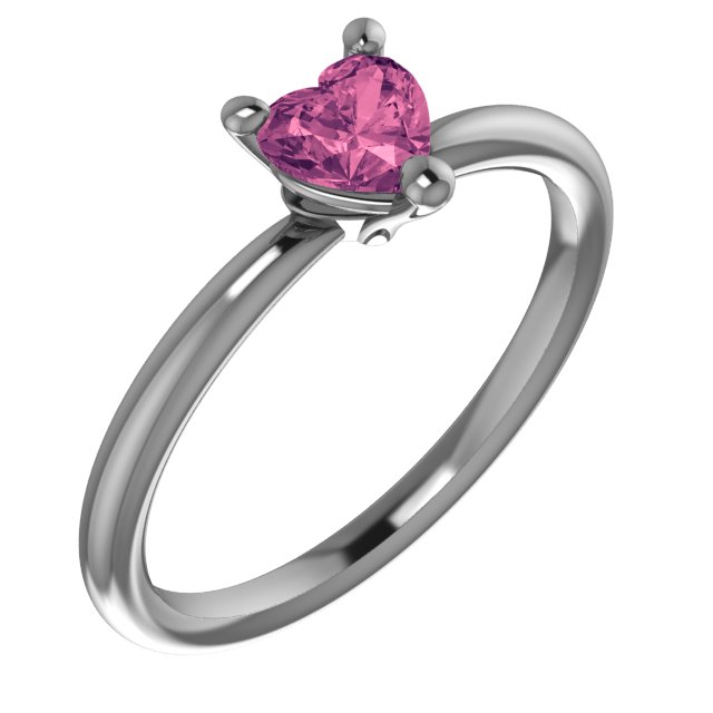 14K Rose Natural Pink Tourmaline Heart Solitaire Ring