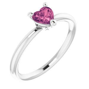 14K White Natural Pink Tourmaline Heart Solitaire Ring