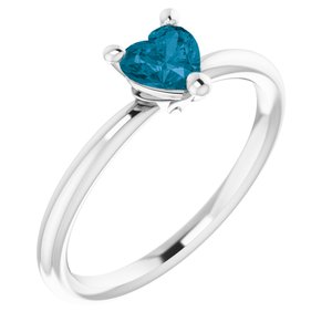 Platinum Natural London Blue Topaz Heart Solitaire Ring