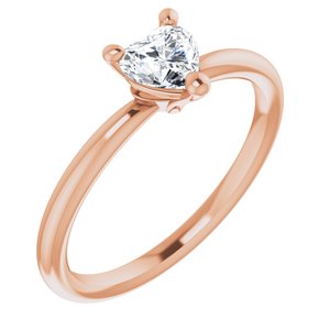 14K Rose Natural White Sapphire Heart Solitaire Ring
