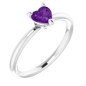 Platinum Natural Amethyst Heart Solitaire Ring