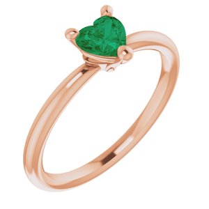 14K Rose Lab-Grown Emerald Heart Solitaire Ring