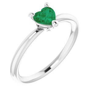 14K White Lab-Grown Emerald Heart Solitaire Ring