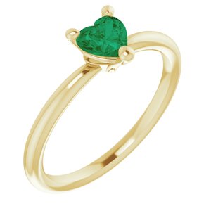 14K Yellow Lab-Grown Emerald Heart Solitaire Ring