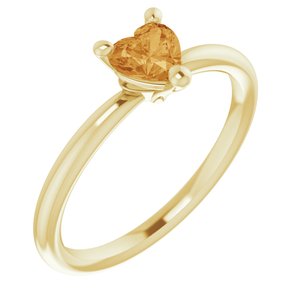 14K Yellow Natural Citrine Heart Solitaire Ring