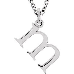 14K White Lowercase Initial m 16" Necklace