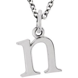 14K White Lowercase Initial n 16" Necklace