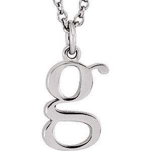 14K White Lowercase Initial g 16" Necklace