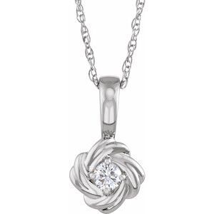 14K White 1/6 CT Natural Diamond Knot 18" Necklace