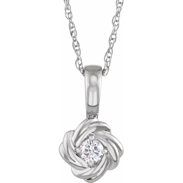 14K White 1/6 CT Natural Diamond Knot 18 Necklace