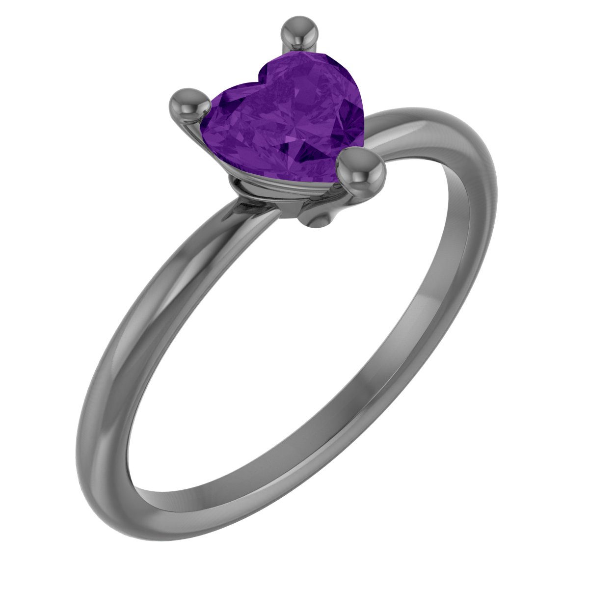 14K Yellow Natural Amethyst Heart Solitaire Ring