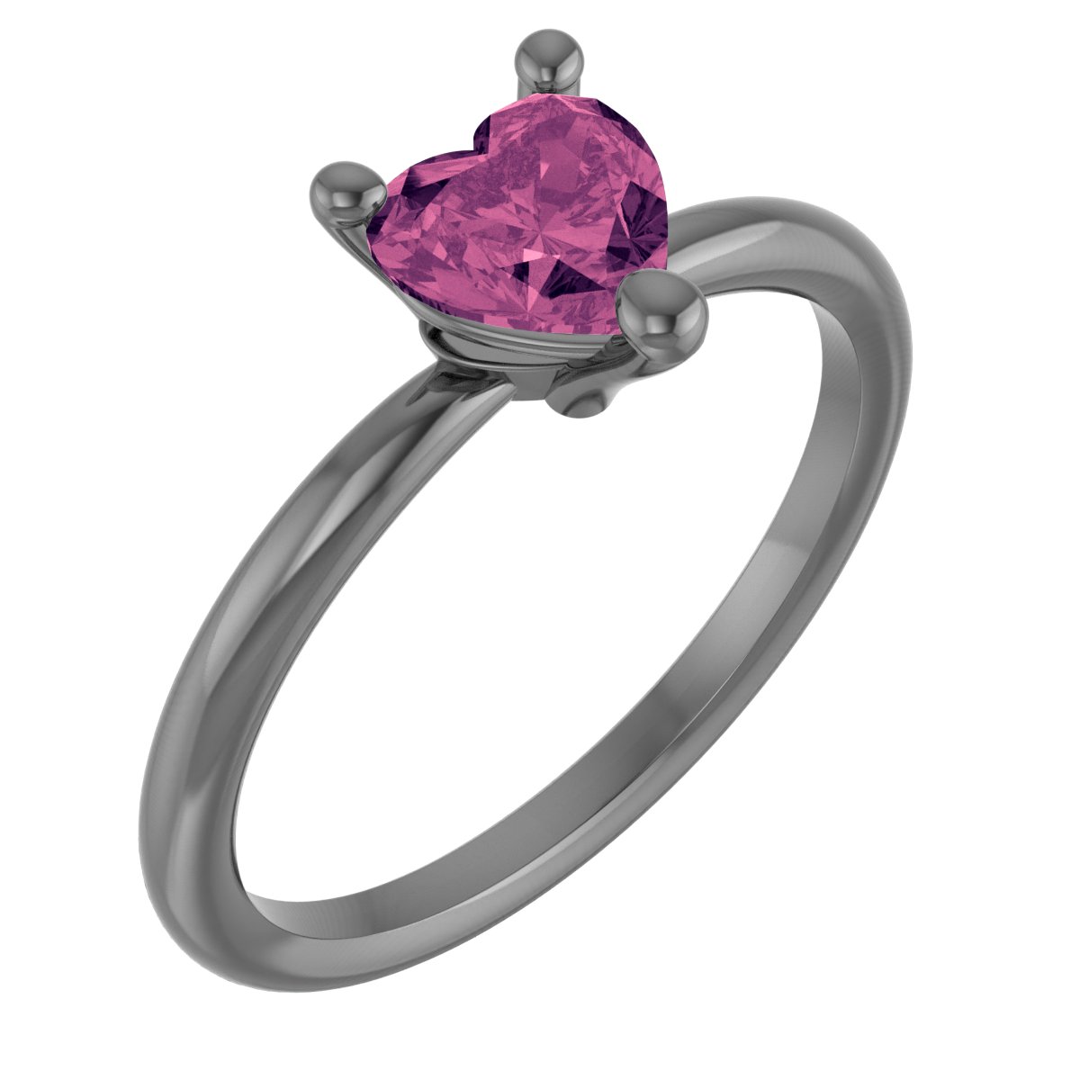 14K White Natural Pink Tourmaline Heart Solitaire Ring