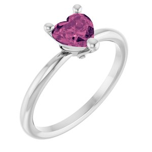 Sterling Silver Natural Pink Tourmaline Heart Solitaire Ring