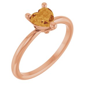 14K Rose Natural Citrine Heart Solitaire Ring