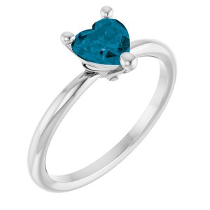 Platinum Natural London Blue Topaz Heart Solitaire Ring