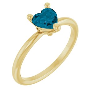 14K Yellow Natural London Blue Topaz Heart Solitaire Ring