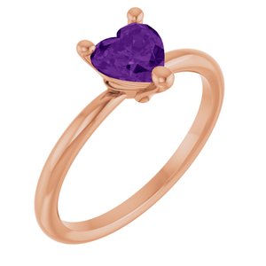 14K Rose Natural Amethyst Heart Solitaire Ring