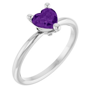 Platinum Natural Amethyst Heart Solitaire Ring
