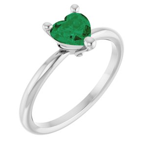 Sterling Silver Lab-Grown Emerald Heart Solitaire Ring