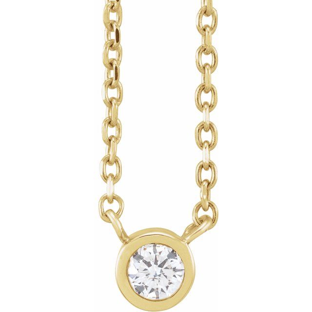 14K Yellow .06 CT Natural Diamond Solitaire 16-18 Necklace