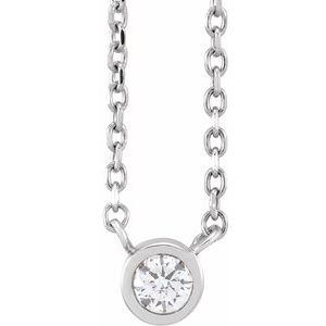 14K White .06 CT Natural Diamond Solitaire 16-18" Necklace