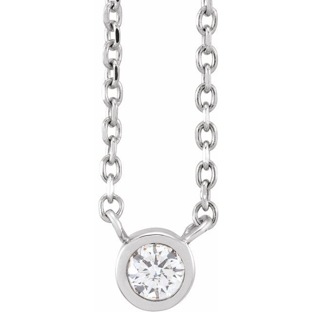 14K White .06 CT Diamond Solitaire 16-18" Necklace