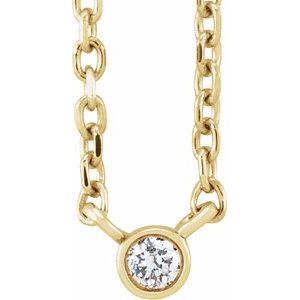 14K Yellow .02 CT Natural Diamond Solitaire 16-18" Necklace