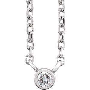 14K White .03 CT Diamond Solitaire 16-18" Necklace
