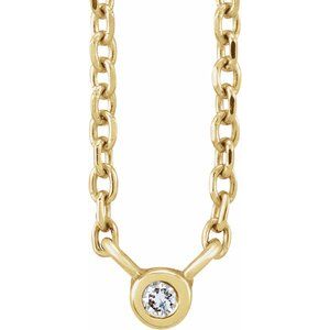 14K Yellow .015 CT Natural Diamond Solitaire 16-18" Necklace