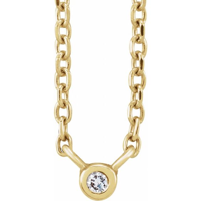 14K Yellow .015 CT Natural Diamond Solitaire 16-18" Necklace