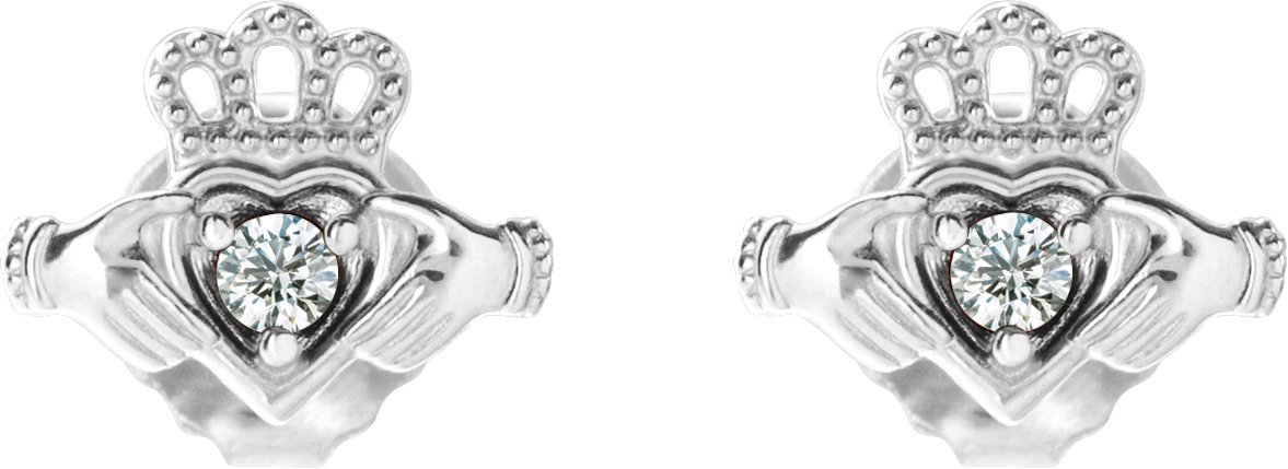 .06 CTW Natural Diamond Claddagh Earrings view 2