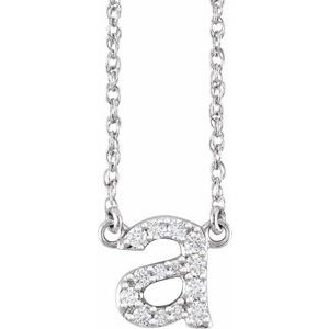 14K White 1/8 CTW Natural Diamond Lowercase Initial A 16" Necklace