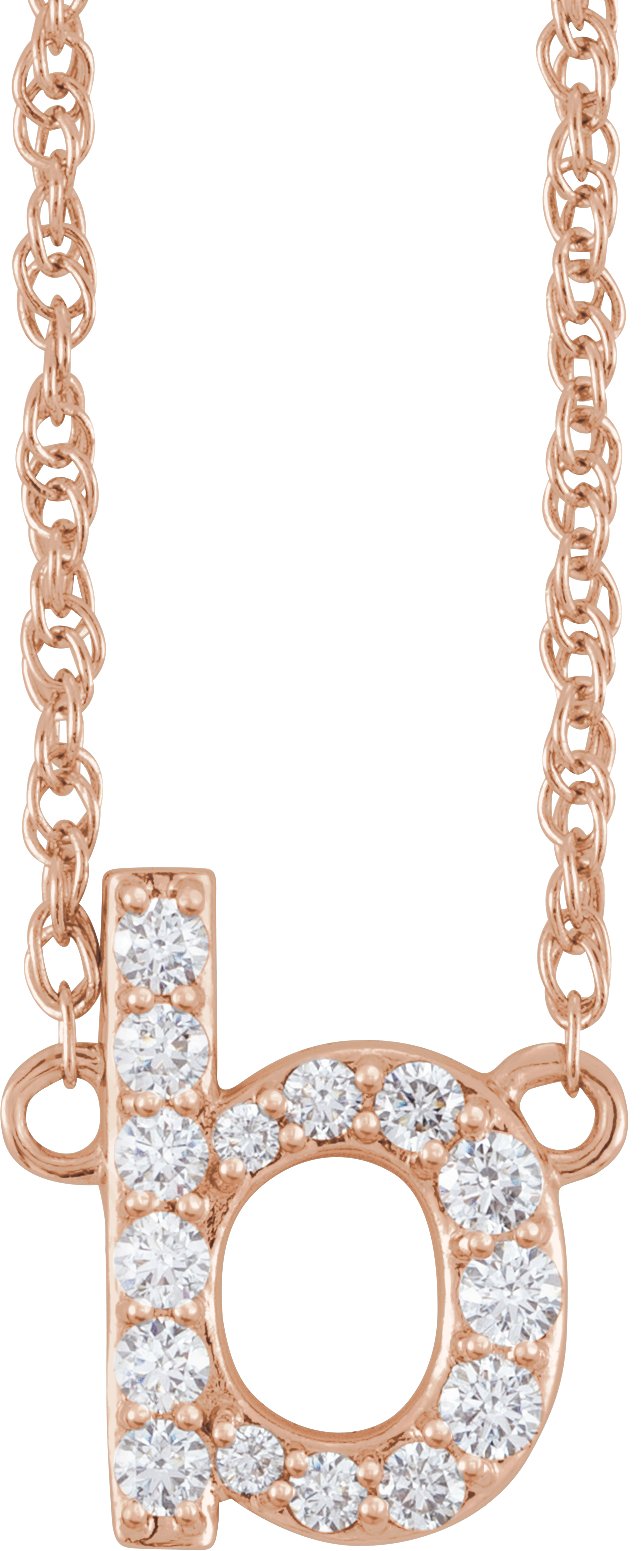 14K Rose .125 CTW Natural Diamond Lowercase Initial B 16 inch Necklace Ref 20054953