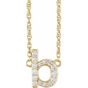 14K Yellow 1/8 CTW Natural Diamond Lowercase Initial B 16" Necklace