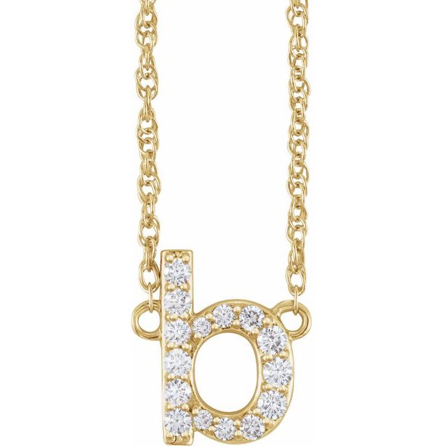14K Yellow 1/8 CTW Natural Diamond Lowercase Initial b 16-18 Necklace