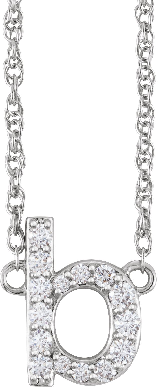 14K White 1/8 CTW Natural Diamond Lowercase Initial B 16 Necklace