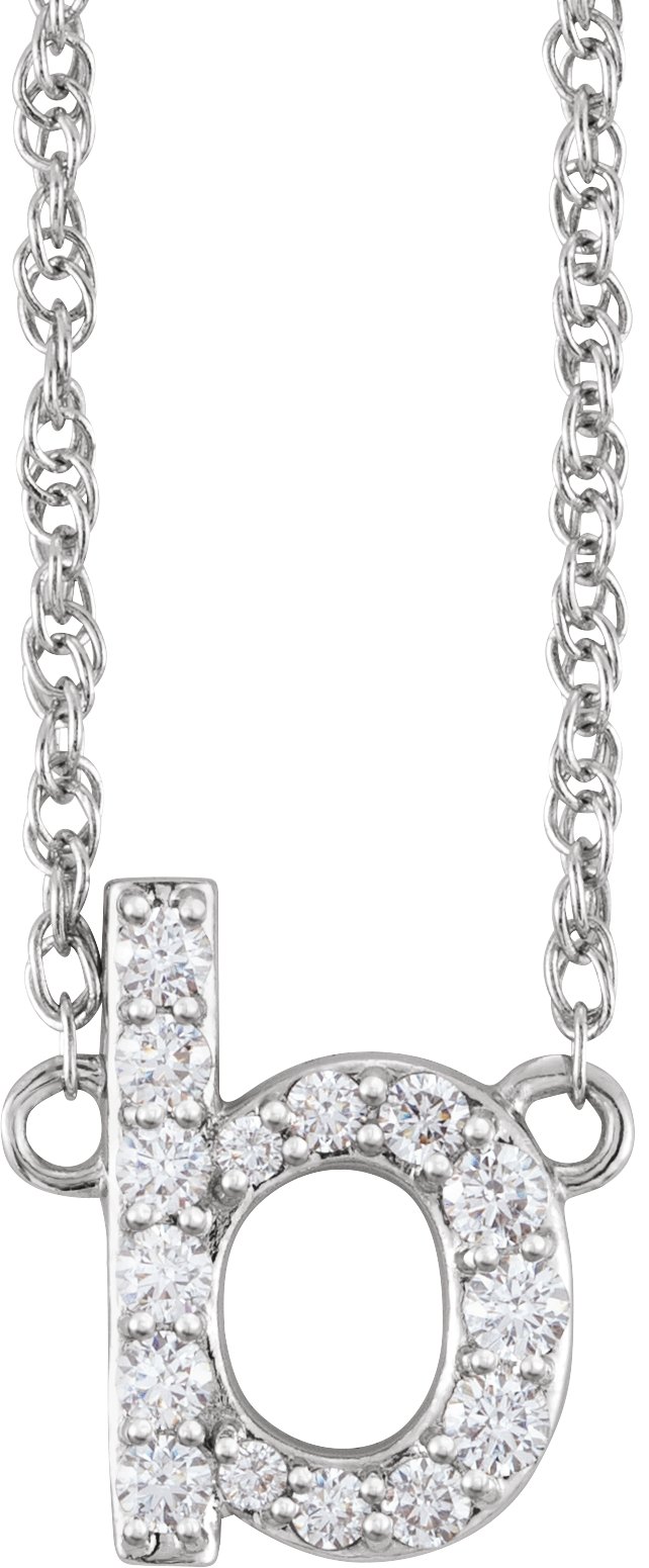 14K White 1/8 CTW Natural Diamond Lowercase Initial B 16" Necklace