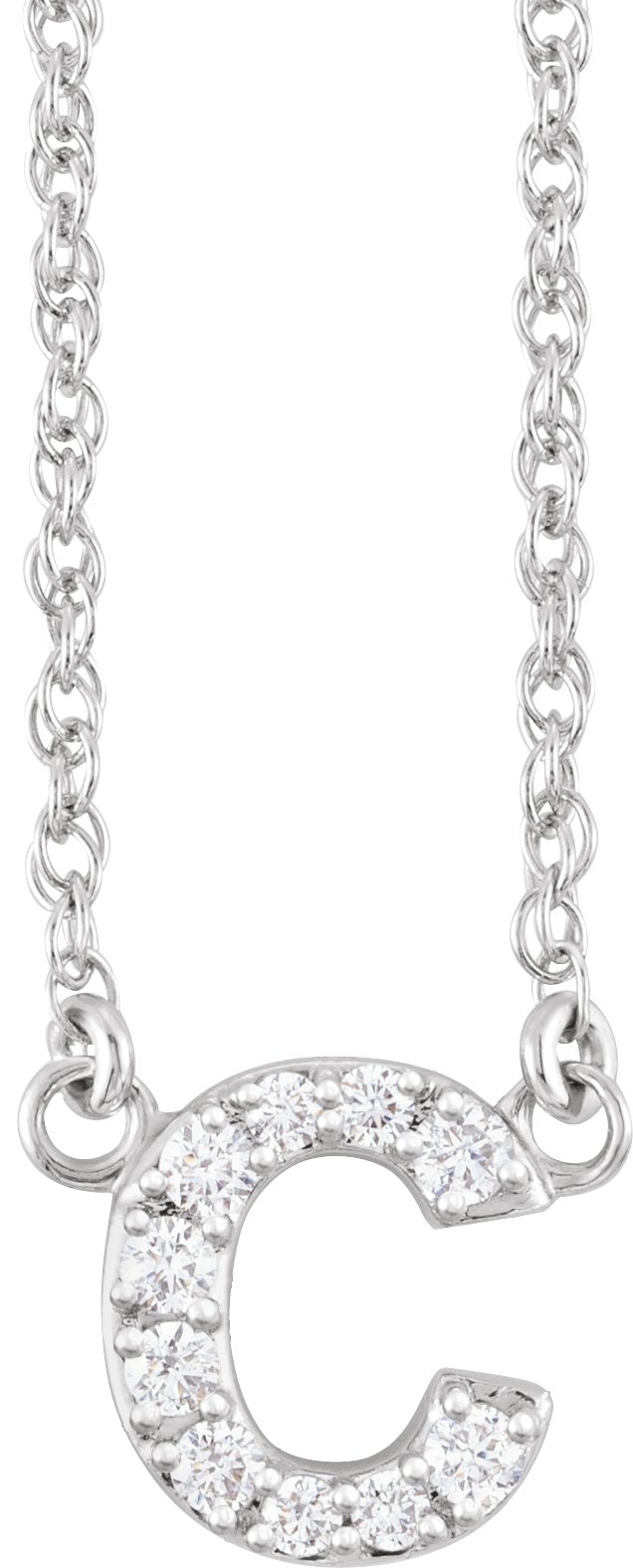 14K White .07 CTW Natural Diamond Lowercase Initial C 16 Necklace