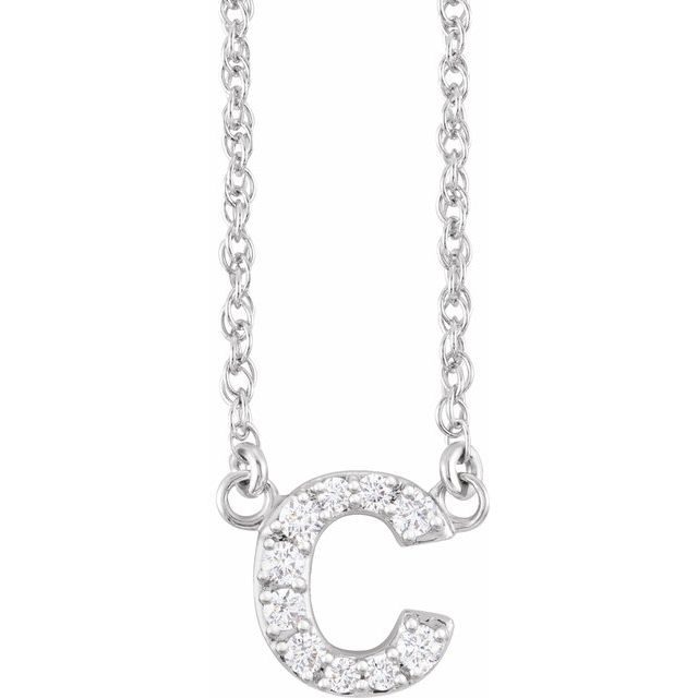 14K White .07 CTW Natural Diamond Lowercase Initial c 16-18 Necklace