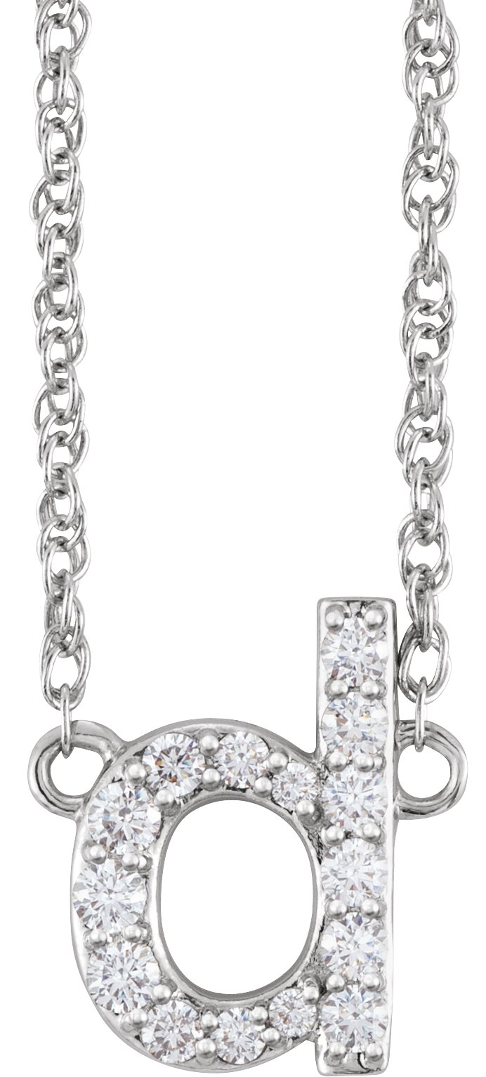 14K White 1/8 CTW Natural Diamond Lowercase Initial D 16" Necklace