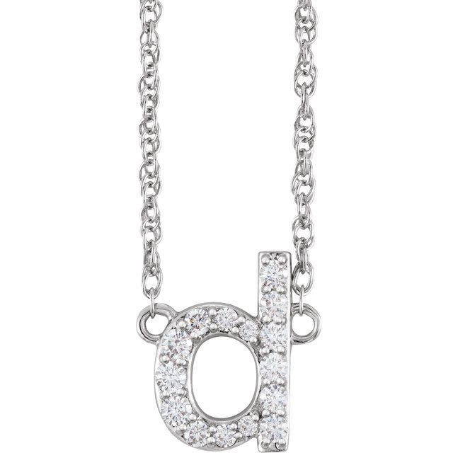 14K White 1/8 CTW Natural Diamond Lowercase Initial d 16-18" Necklace
