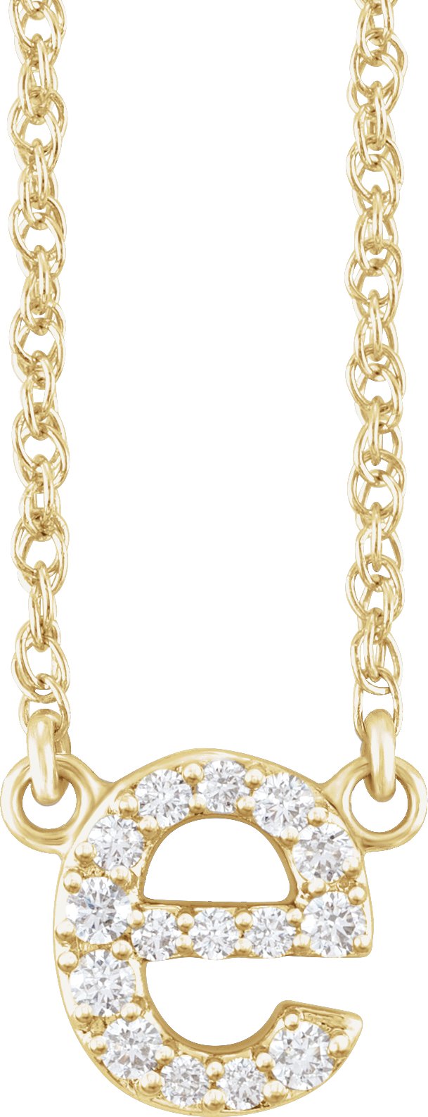 14K Yellow .08 CTW Natural Diamond Lowercase Initial E 16" Necklace