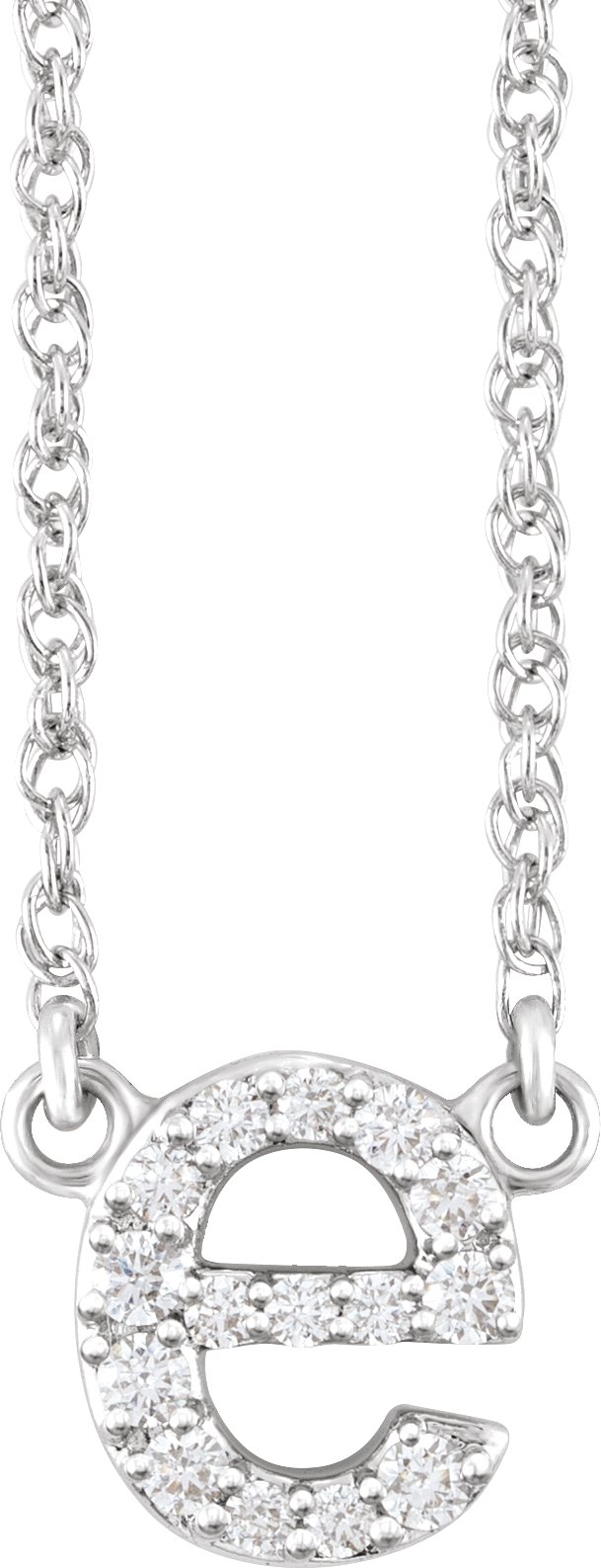 14K White .08 CTW Natural Diamond Lowercase Initial E 16" Necklace