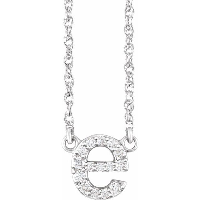 14K White .08 CTW Natural Diamond Lowercase Initial e 16-18 Necklace