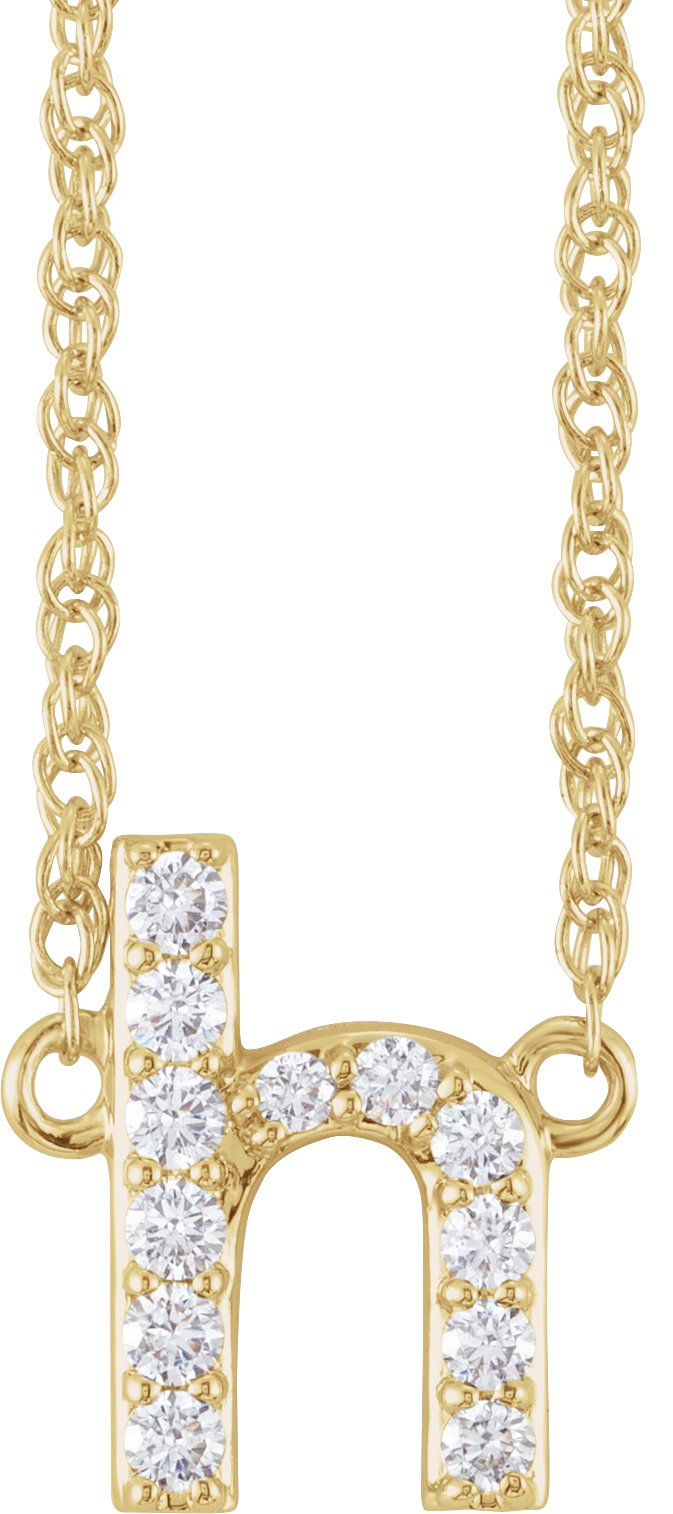 14K Yellow 1/8 CTW Natural Diamond Lowercase Initial H 16" Necklace