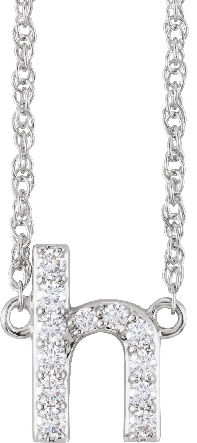 14K White 1/8 CTW Natural Diamond Lowercase Initial H 16" Necklace